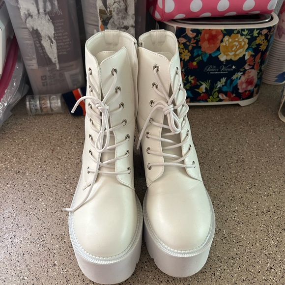 Cynllio Boots Womens Platform Combat Motorcycle Ankle Booties - Picture 2 of 7